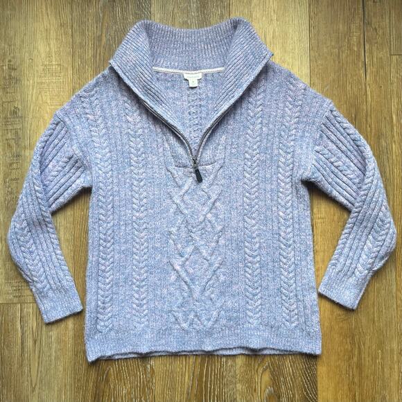 Sundance Chunky Cable Knit Sweater 1/2 Zip Oversized M Blue Preppy Fisherman - Picture 1 of 7